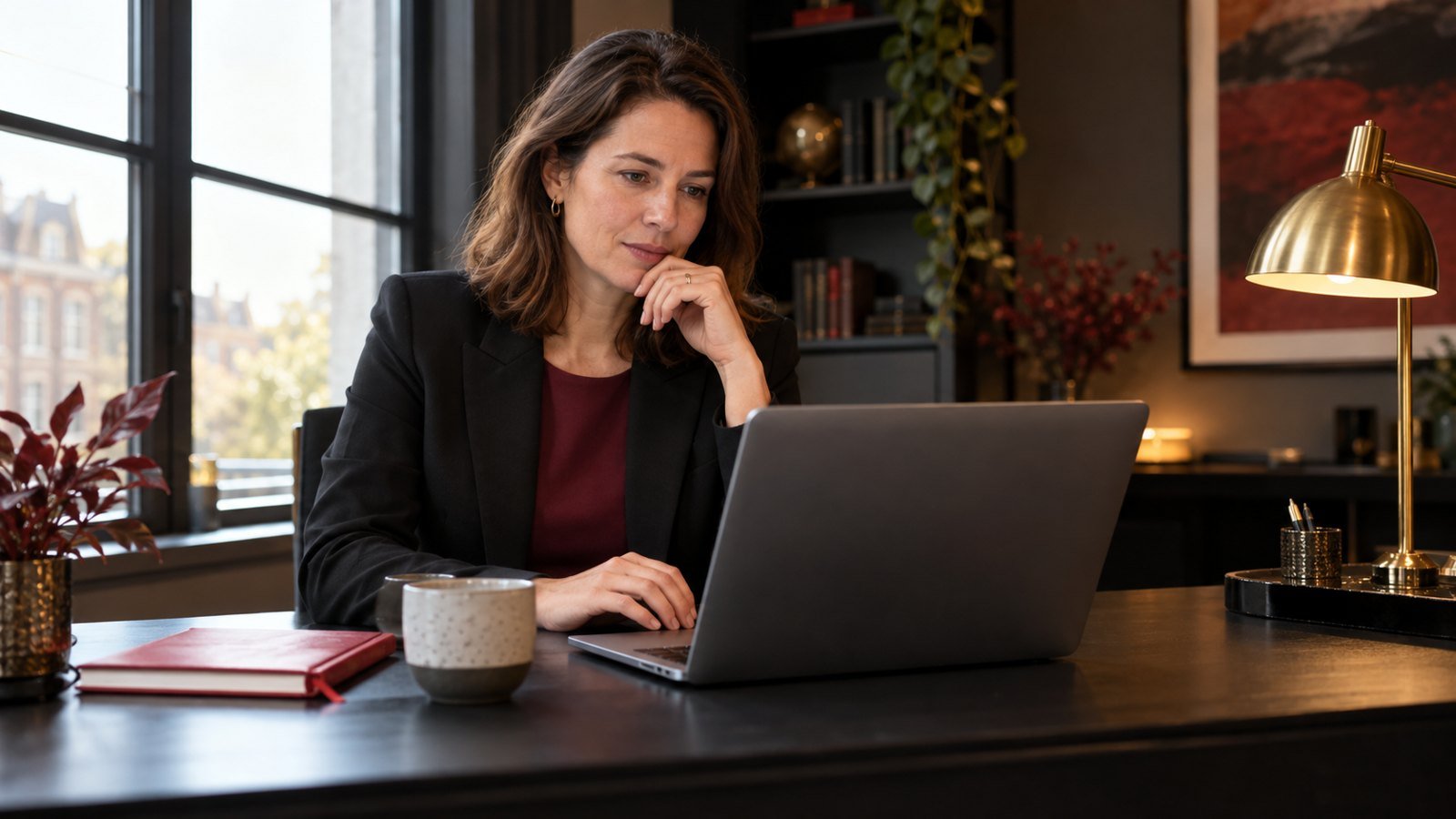 Een ondernemer denkt na over haar online zichtbaarheid.